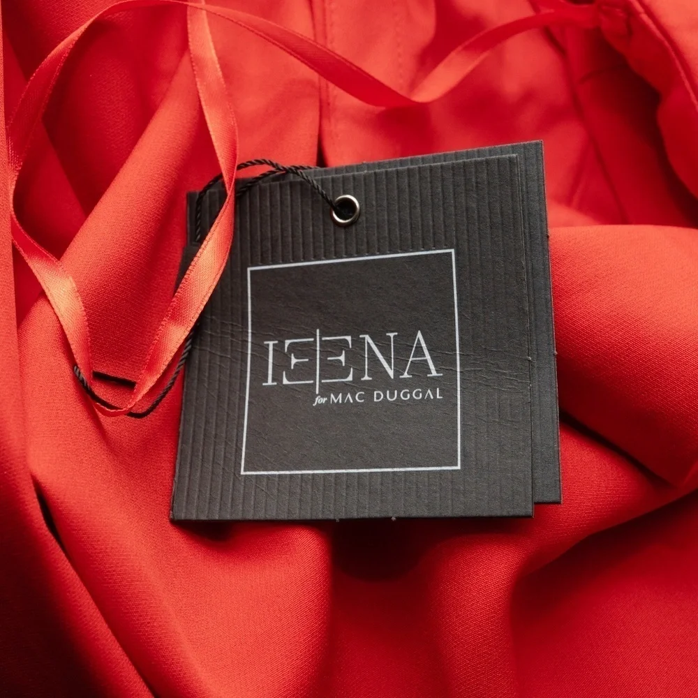 Ieena Mac‎ Duggal Red Thin Strap Cutout V-Neck High Slit Gown Dress 27434